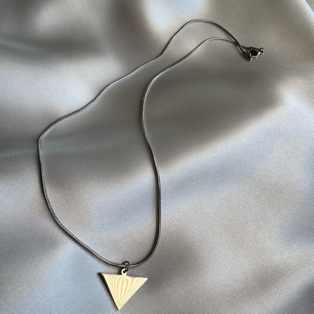 Upcycled Silver Triangle Pendant Necklace - Picture 4 of 5